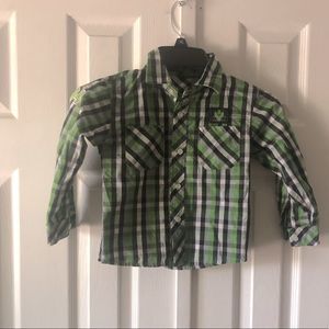 6/$20 American Hero lime green, black, & white plaid button up shirt 4